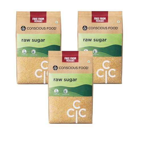 Image of Conscious Food Natural Raw Sugar | 3kg (1kg x 3) | Unrefined & Unprocessed Raw Sugar | Value Pack | Khandsari, Desi Khand