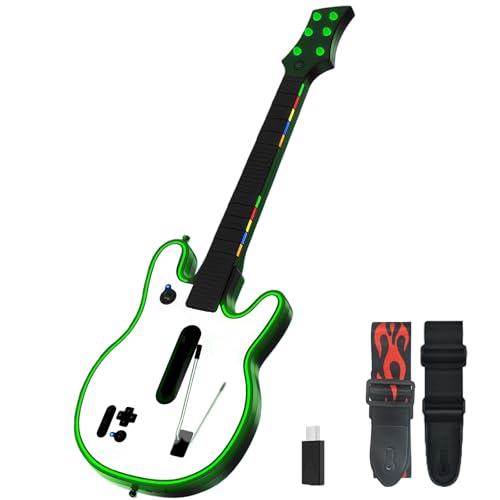 Image of Lyvix Wireless Gaming Guitar Controller for PS4, PS3 & PC - Compatible with Guitar Hero, Rock Band, Clone Hero & Fortnite Festival, with Fire Strap, Audio Jack & RGB Light