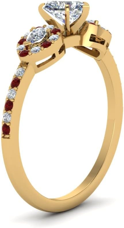 Choose Your Gemstone 3 Stone Diamond CZ Halo Ring Yellow Gold Plated Heart Shape Side Stone Engagement Rings Matching Jewelry Wedding Jewelry Easy to Wear Gifts US Size 4 to 12