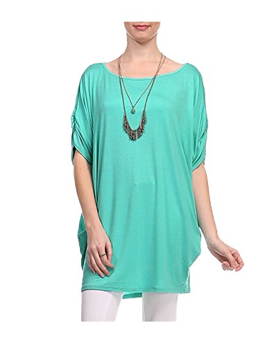 Kogmo Womens Solid Basic Womens Boatneck Dolman Top With Sleeve Shirring-2X-Mint #TOP5