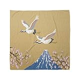 Lunarable Unisex Bandana, Asian Japanese Crane Fuji Mountain, Blue Mustard