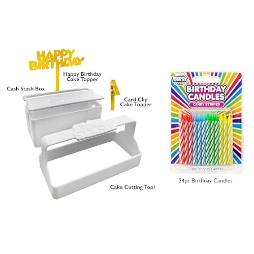 BEST PARTY EVER! Cash Stash Cake Surprise Candle Set, Pull Out Money Box for Birthday Cake with 24 Candles, Holds Up to 40+ Bills, Birthday Cake Topper