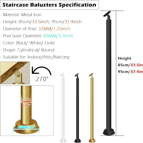 Husillos de escalera modernos: 6 balaustres de hierro negro de 95 cm con soporte giratorio 5