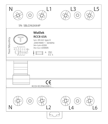 FI-Schutzschalter dreiphasig 30mA Typ A & AC - 63A 42kW 10kA - Automatisches Wiedereinschalten - Fernsteuerung ON/OFF &uuml;ber Klemmen - RCCB EN 61008-1 zertifiziert