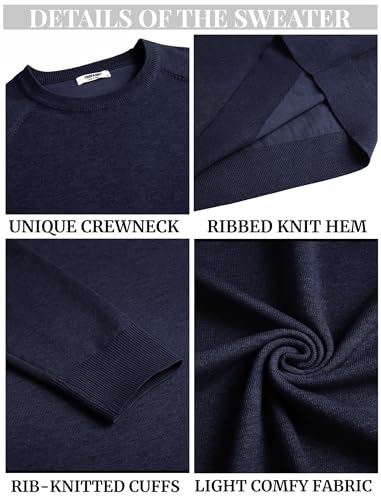 Coofandy Men'S Crew Neck Sweater Slim Fit Casual Dress Raglan Sweater Lightweight Crewneck Pullover Sweater Long Sleeve Knitted Wear Navy Blue thumb #4