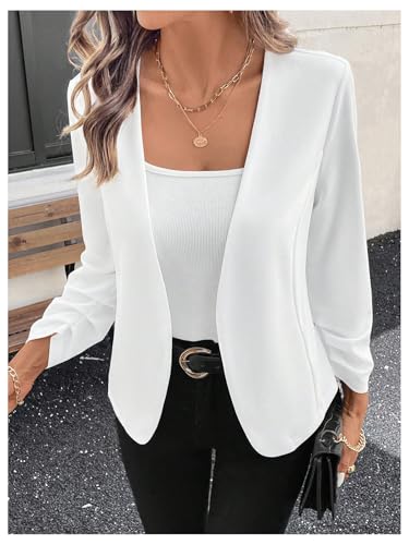 WDIRARA Women's Open Front Blazer Ruched Long Sleeve Work Office Dressy Jacket2