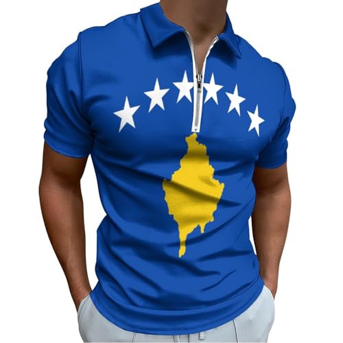 Polo homme manches courtes de golf et travail look vintage bleu imprimé Kosovo