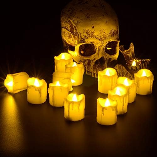 Ymenow LED Tea Lights with Timer, 12pcs Flameless Flickering Battery Candles Long Burning for Christmas New Year Home Table Room Wedding Party Decorations - Warm White
