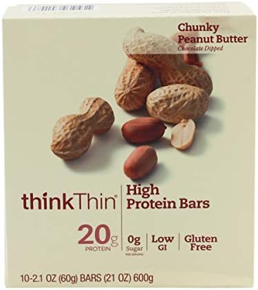 Thinkthin, Bar High Protein Chunky Peanut Butter Box, 2.1 Ounce, 10 Pack