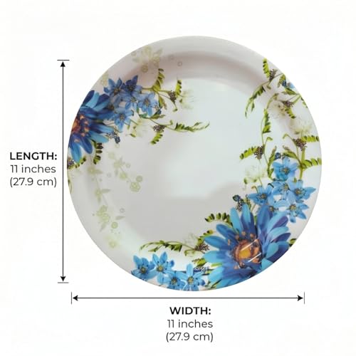 Image of Melamine Dinner Plates | Round Full Plate | Microwave Safe | Break Resistant | Plates for Breakfast, Lunch, Dinner | Plates for Home, Office, Restaurant | Set of 6 | 11 Inch's (Blue)