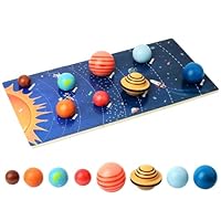 Wooden Solar System Model Board, Montessori Toys Planets Puzzle Science STEM Space Learning for Kids 4-8 with 3D Planets Models, Prechool Educational Gift for Boys Girls