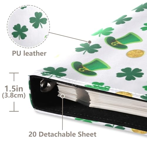 Álbum de fotos Scrapbook autodhesivo con cubierta de cuero PU verde con trébol y sombrero de duende para Día de San Patricio, 3 anillos, 40 páginas, 8x10 pulgadas para recuerdos miniatura 4