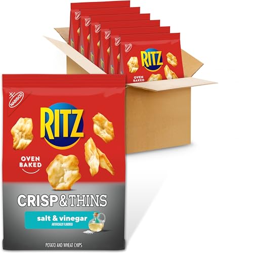 RITZ Crisp and Thins Salt and Vinegar Chips, Party Snacks, Bulk Snacks, 6 - 7.1 oz Bags