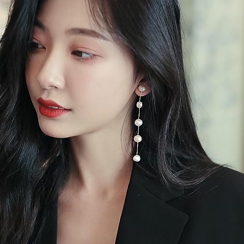 Boucles d'oreilles longues perles blanches légères à porter sans douleur en fête