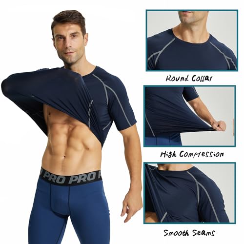 LANBAOSI 3 Pack Men's Compression Shirts Short Sleeve Compression Base Layer Cool Dry Athletic Undershirt Workout T Shirt4