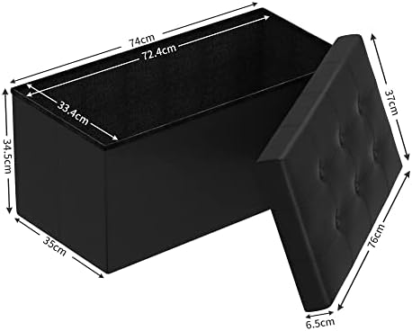 YITAHOME Faux Leather Storage Box Ottoman, Folding Toy Box Ottoman with Storage, 76X38X38cm Foot Rest Bench for Bedroom, Hallway, Living Room, Campervan,Black