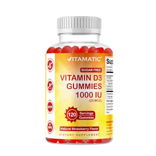Vitamatic Sugar Free Vitamin D3 1000 IU - 120 Pectin Based Gummies - Great Taste - Healthy Bones, Mood & Immune System Function - Non-GMO - 120 Servings