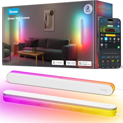Govee RGBICW Wandleuchte Innen, Smart Wandlampe Kompatibel mit Matter, Alexa & Google Assistant, 1200lm LED Wandleuchte, Musik Sync, Indirekte Beleuchtung für Wohnzimmer, Treppe, Flur, 2 Stück 1