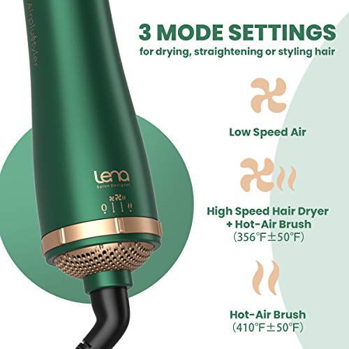 Lena Hair Straightener Brush Dryer Pro Blow Dryer Hot Air Brush - Anti-Scald Straightening Iron Comb Styler With Extra Ion Care, Far Infrared Heating And 3 Modes For Long & Medium Length Hair, Green #TOP2