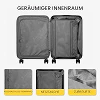 LEVEL8 Koffer Trolleys Leicht ABS+ PC Handgepäck Hartschalen-Koffer Trolley Rollkoffer Reisekoffer Erweiterbar, TSA, 4 Rollen, 55 cm, 36-42 Liter, Grau – Ansicht 7