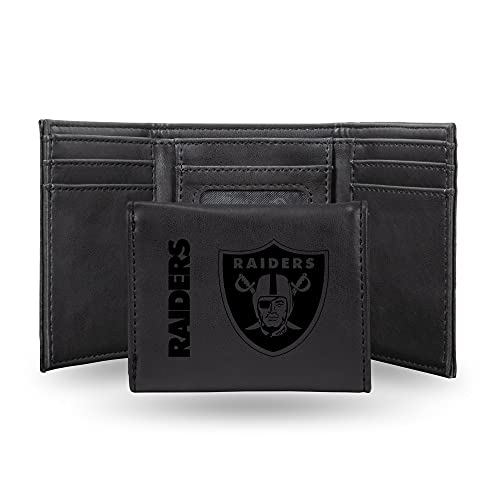 Rico Industries NFL Las Vegas Raiders Trifold Wallet Black - Laser Engraved Vegan Leather 6 Card Slots ID Window