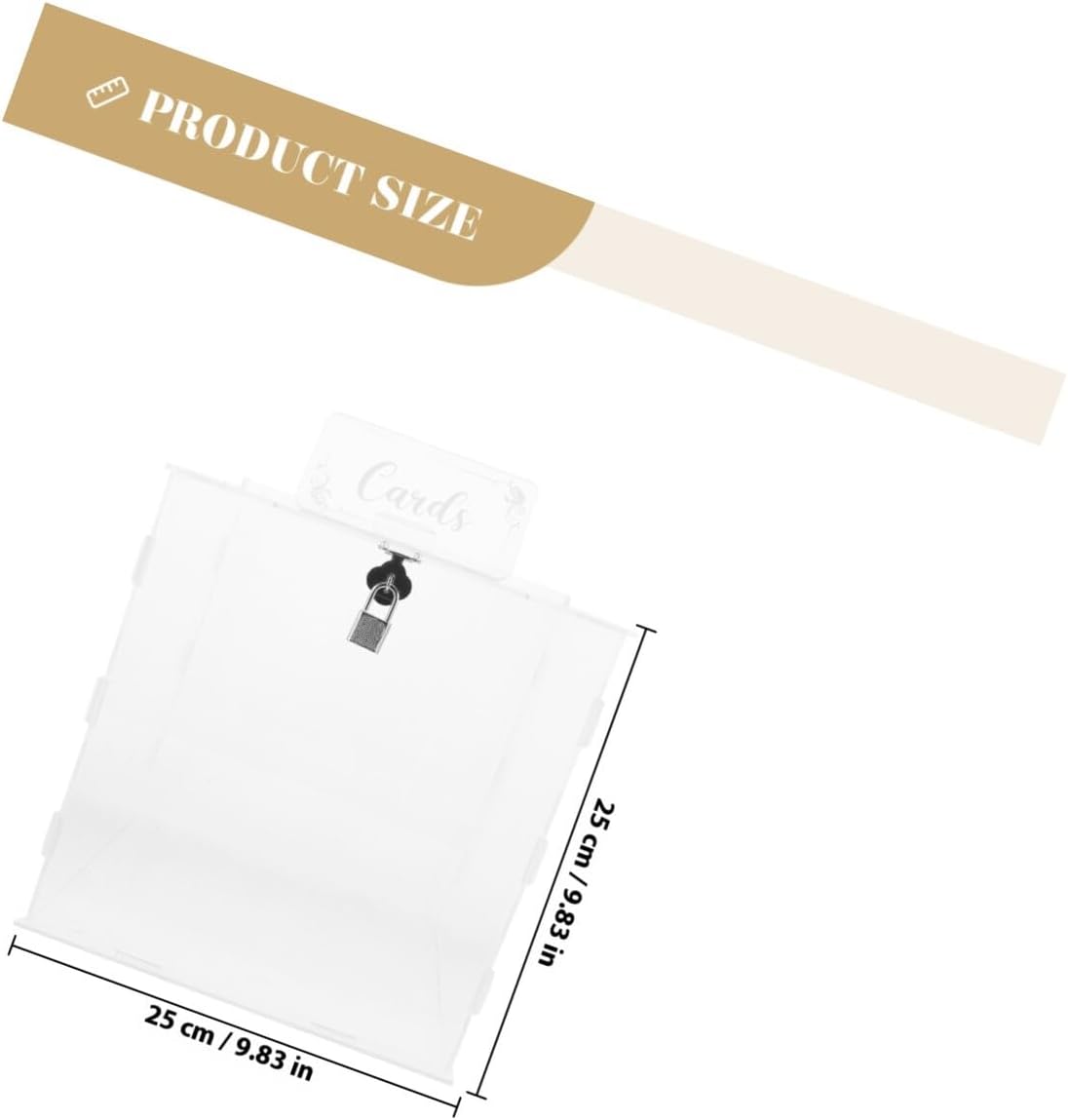 Wedding Card Box with Lock Acrylic Envelope Box Square 25x25x25cm Money Card Holder for Wedding, Bridal Shower, Party, and Reception