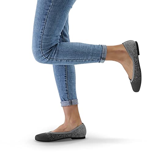Seekavan Women's Wide Widths Ballet Flats Shoes Comfortable Lightweight Round Toe Mesh Ballerina Slip On Casual Softable Knit Dress Shoes Black/Grey #TOP2