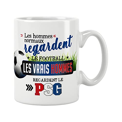 JOLI MUG - Mug foot - les vrais hommes regardent le PSG (PARIS). Cadeau, Anniversaire, Noël,...