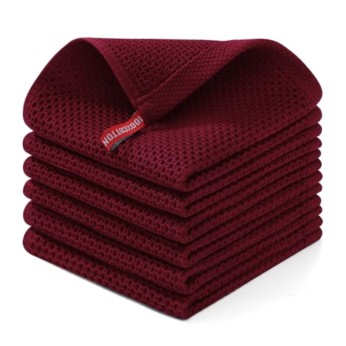 Image of Homaxy 100% Cotton Waffle Weave Kitchen Dish Cloths, Ultra Soft Absorbent Quick Drying Dish Towels, 12 x 12 Inches, 6-Pack, Burgundy