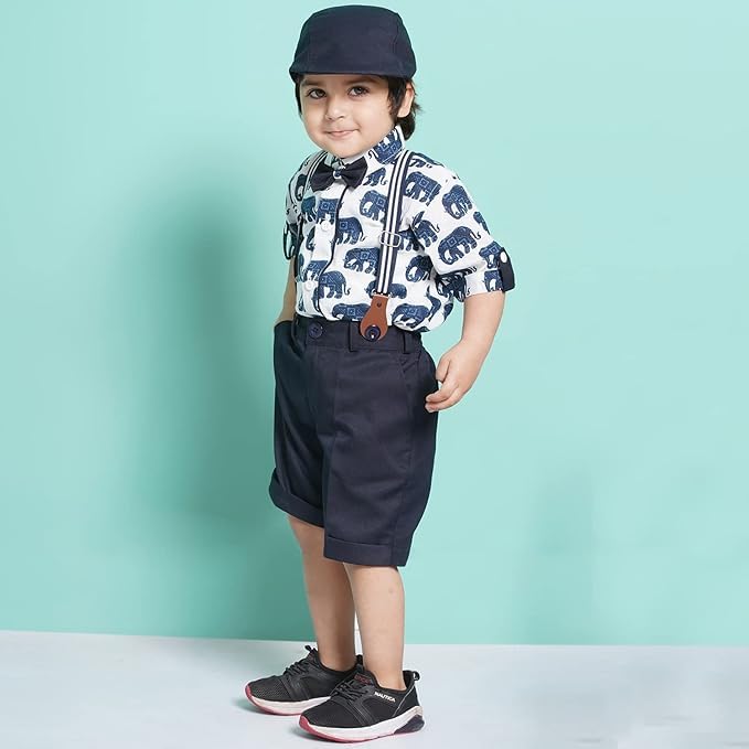 Image of AJ DEZINES Kids Casual Wear Clothing Cotton Shirt Short Set For Boys