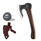 14.6' Hatchet, Camping Hatchet with Leather Sheath, Bushcraft Axe with 1065 Carbon Steel & Beech Handle, Survival Axe for Wood Splitting and Chopping - Perfect for Gardening and Outdoor