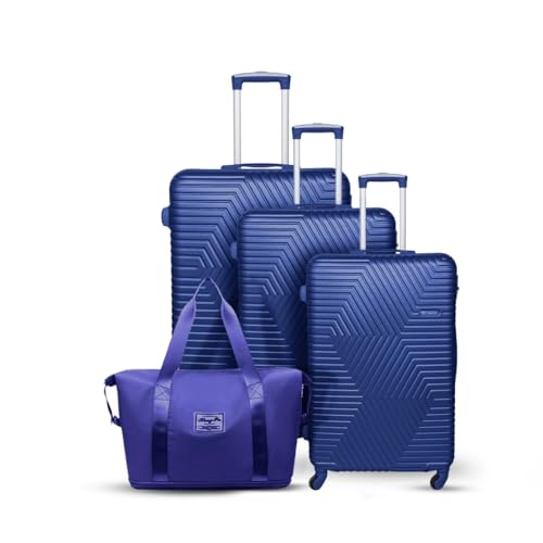 TrekKit Luggage Set of 3 Pieces with Duffle Bag – 20/24/28 inch ABS Suitcase | 4-Wheel Spinner | Combination Lock | Lightweight Hard Shell (Blue, Set of 3)