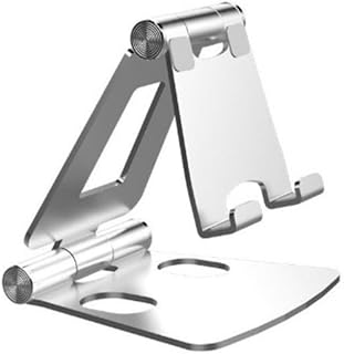 EBEIOUEY Adjustable Device Stand, Universal 4-11 Inch Phone Tablet Holder, Foldable Portable Aluminum Alloy Mount with 270° Rotation, Anti-Slip Silicone Pad & Reserved Charging Port for (Silver)