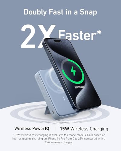 Image of Anker MagGo Power Bank, Qi2 Certified 15W Ultra-Fast MagSafe-Compatible Portable Charger, 10,000mAh Battery Pack with Smart Display and Foldable Stand, For iPhone 15 /14 /13 /12 Only(USB-C Cable Include)