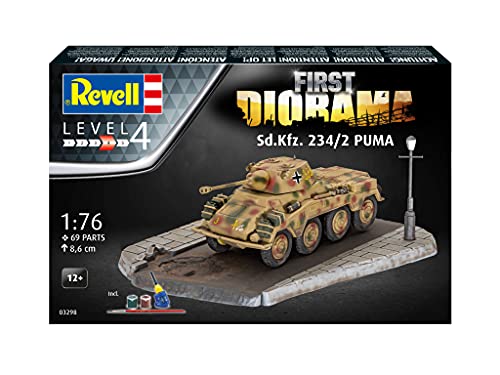 Revell 03298 First Diorama Set - Sd.Kfz. 234/2 Puma originalgetreuer Modellbausatz für Fortgeschrittene, Starter Kit mit… – Bild 3