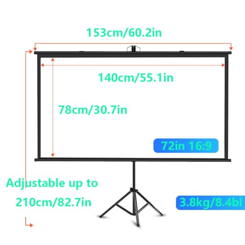 Pantalla de proyector portátil 72 pulgadas 16:9 con soporte retráctil miniatura 7