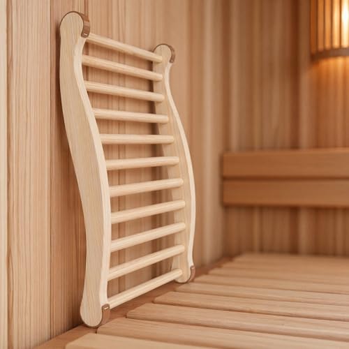 2PCS Wooden Sauna Backrest, Ergonomic S-Shape Pine Wood Sauna Backrest with Anti-Slip Foot Pads, Comfortable Lumbar Support Sauna Accessories for Barrel, Infrared or Indoor Sauna - Image 5