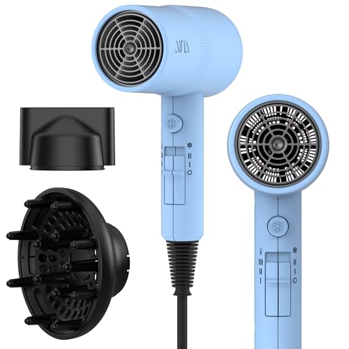 Image of AINA Diffuser Hair Dryer Full-Featured Blow Dryer 110V /1600W(Baby Blue) | 3 Heat /2 Speed;Cold shut button;Lightweight;Compact Size;High Temp;Low Airflow;Same Results;Less Expense
