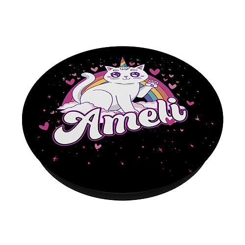 AMELI - Adorable girl name with beautiful Caticorn PopSockets Swappable PopGrip, Black - Image 2