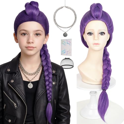 Purple Braid Wig for Kids Girls Toddlers Purple Wig with Long Braids Ponytail Clip for Stage Party Halloween Costume Cosplay