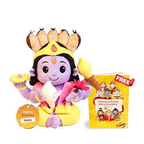 Image of Panda's Box Mantra Chanting Lord Vishnu Soft Toys for Kids | Musical Stuffed Plush Toy for Girl & Boy | Non-Toxic, Safe | Best Birthday Gift for Newborn & Toddlers | Free Colouring Book | Medium 30 CM