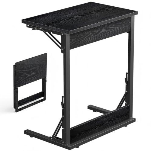 Image of Evermagin Folding TV Tray, Small C-Shaped TV Dinner Tray Table, Slide Under Couch Side Table for Recliner, Living Room, Bedroom, Black