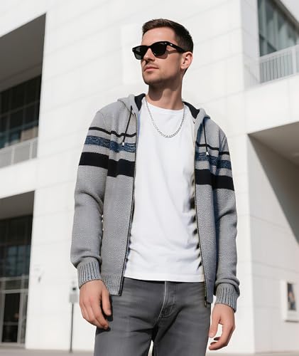 Image of LLdress Mens Knit Cardigan Sweaters Sherpa Lined Full Zip Hoodie With Pockets