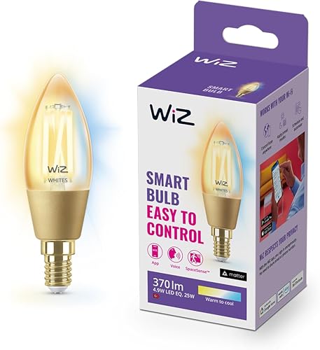 WiZ Smart Candle Bulb, E14, 25W, Warm to Cool White Light Dimming, Smart LED Connected WiFi Works with Alexa, Google Assistant & HomeKit, App Control for Home Indoor Lighting, Livingroom, Bedroom