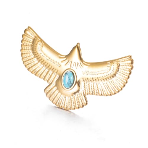 18K Golden Plated Eagle Statement Open Ring Stainless Steel Turquoise Flying Bird Wings Promise Expandable Finger Band Wedding Engagement Rings Fashion Jewelry Gifts for Women Bff