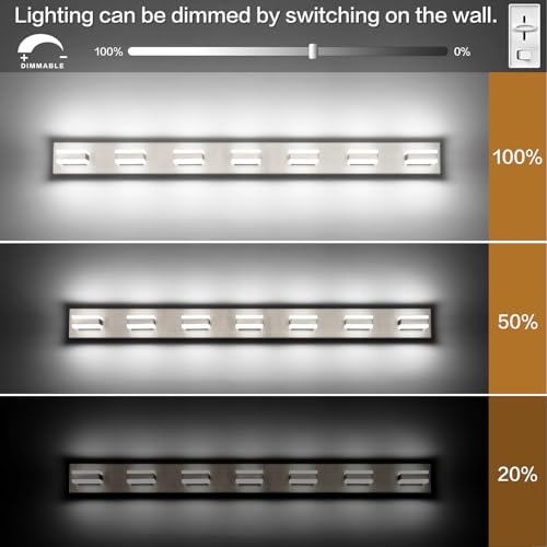 Image of SOLFART Bathroom Vanity Lighting Over Mirror,7 Lights Brushed Nickel Vanity Light, Modern LED Light Fixtures,53 Inch for Bathroom