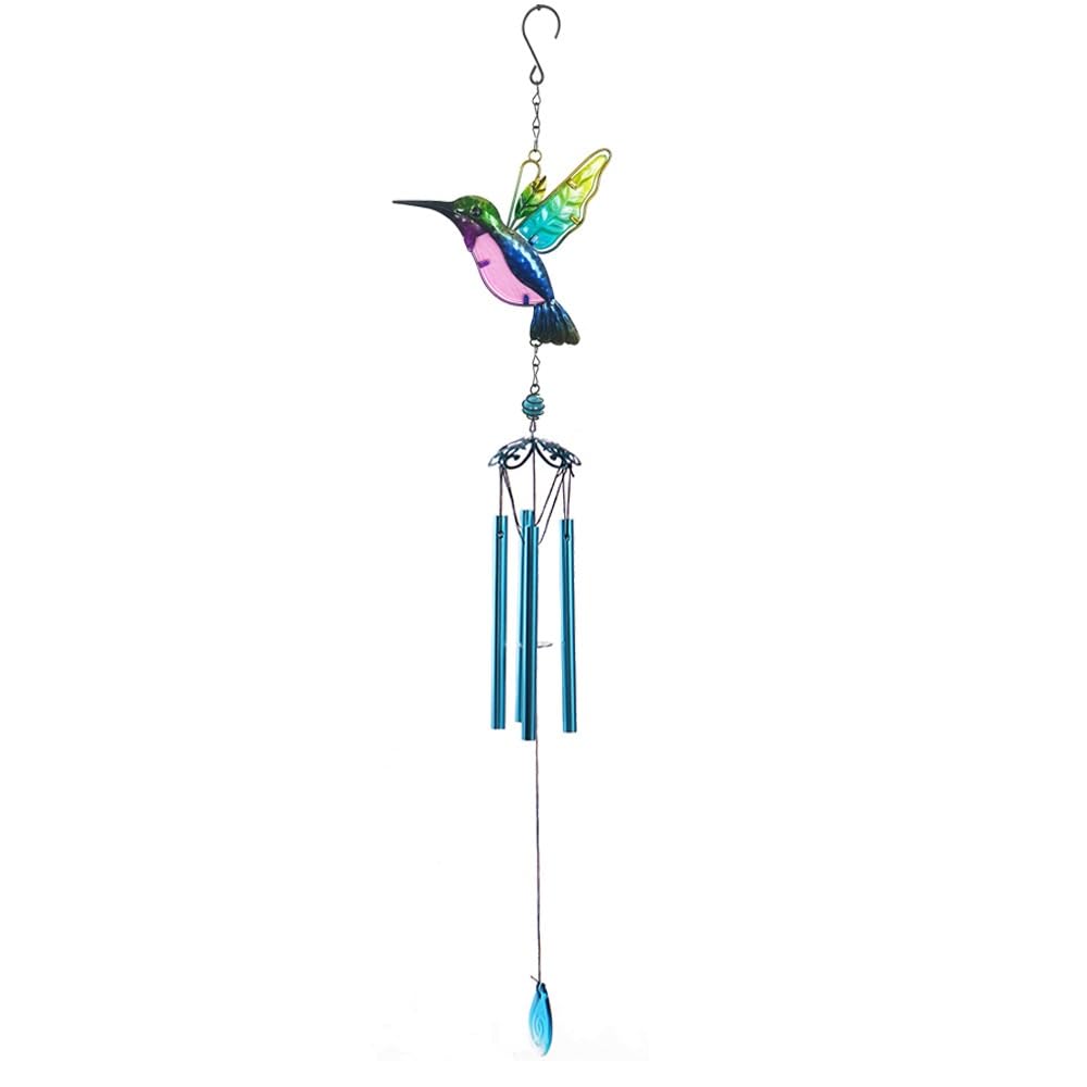 Wind Chime Hummingbird Dragonfly Windchimes Outdoor Wind Chimes Glass Painted Garden Patio Decoration Windchime(Blu)