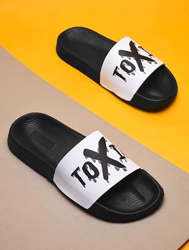 Image of PERY-PAO Sliders Mens White, Black, Grey Stylish Printed Flip Flop & Slippers