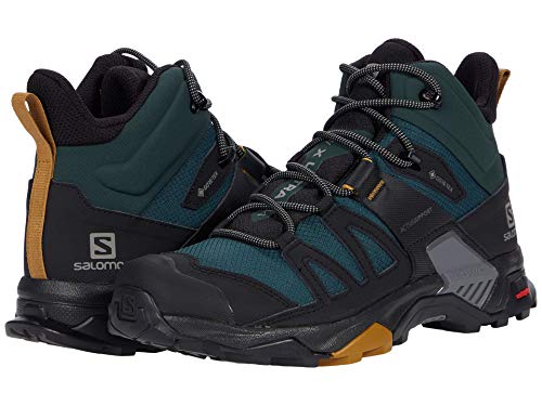 Image of Salomon Men's X Ultra 4 MID GTX Hiking Shoe, Green Gables /Black /Cumin, 12.5
