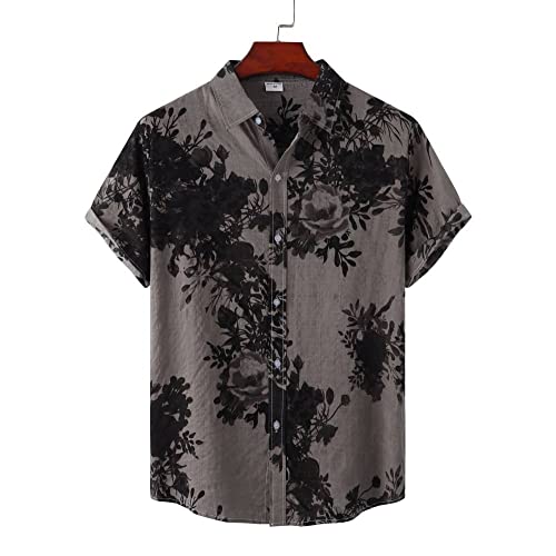 Chemise de fête de vacances en coton doux motif tropical gris encre